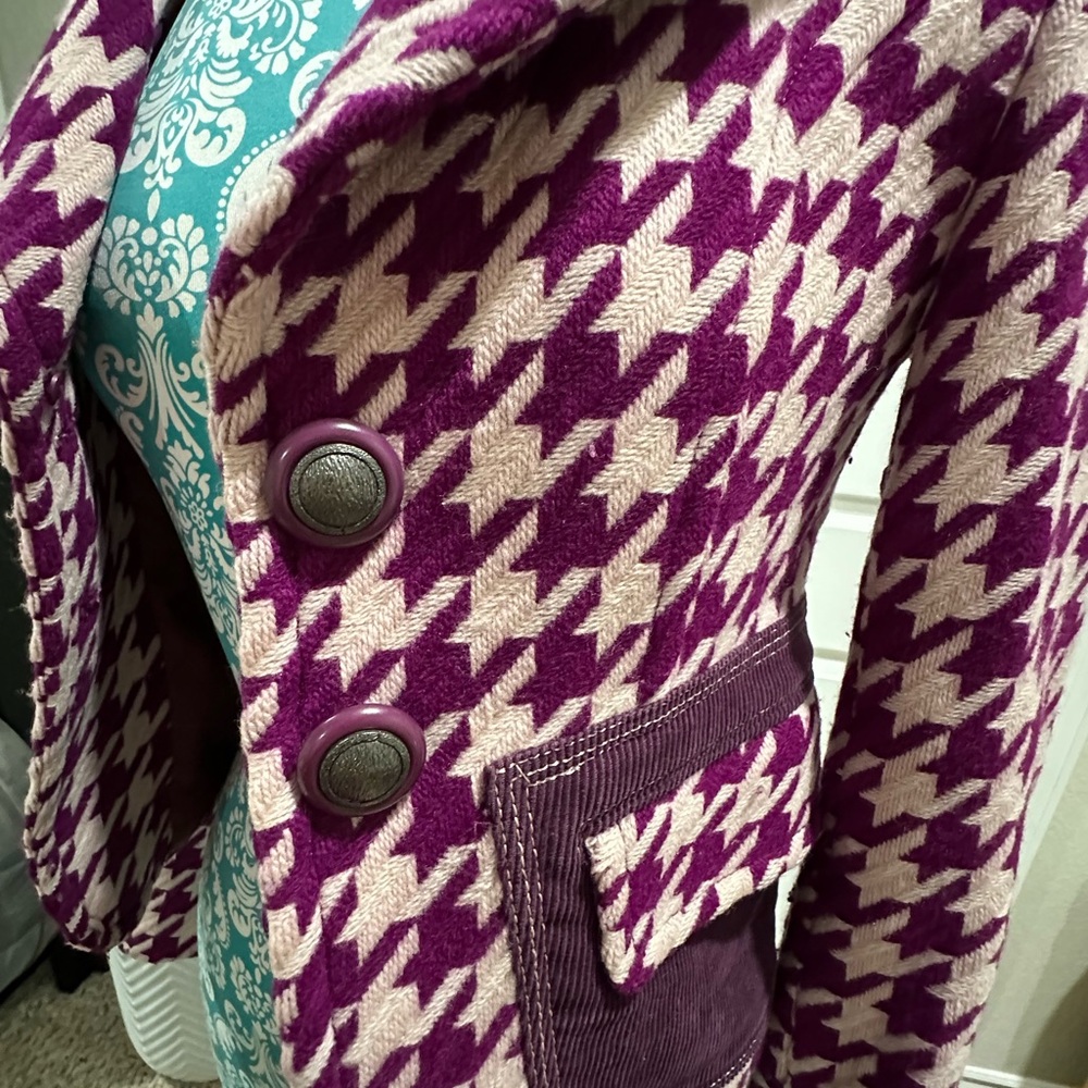 Purple and Cream Houndstooth Blazer